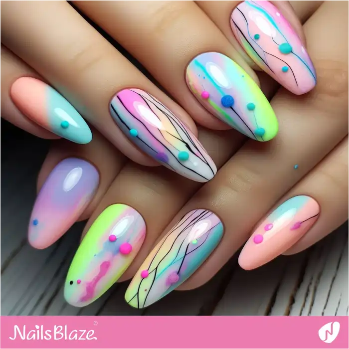 Abstract Pastel Neon Watercolor Nail Design | Paint Nail Art - NB2268